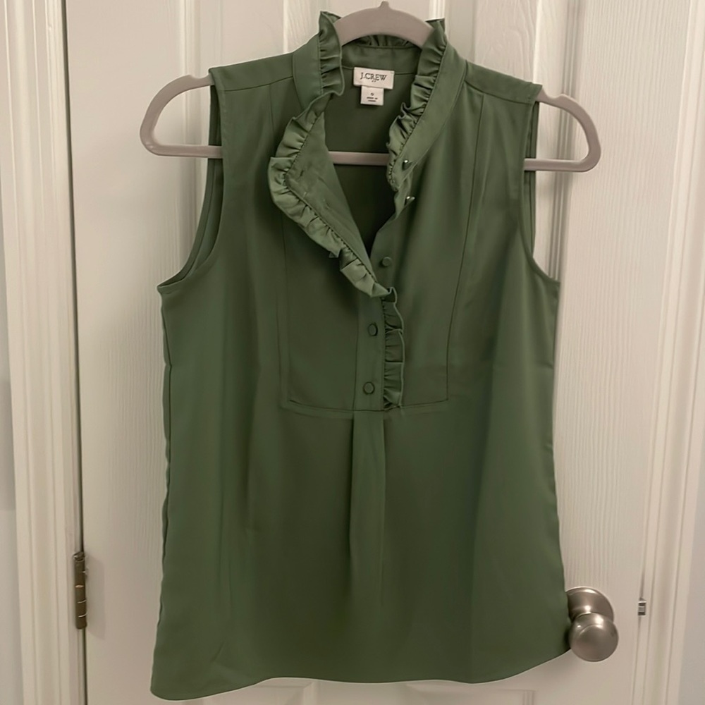 Jcrew Factory green half-button sleeveless blouse, sz 0